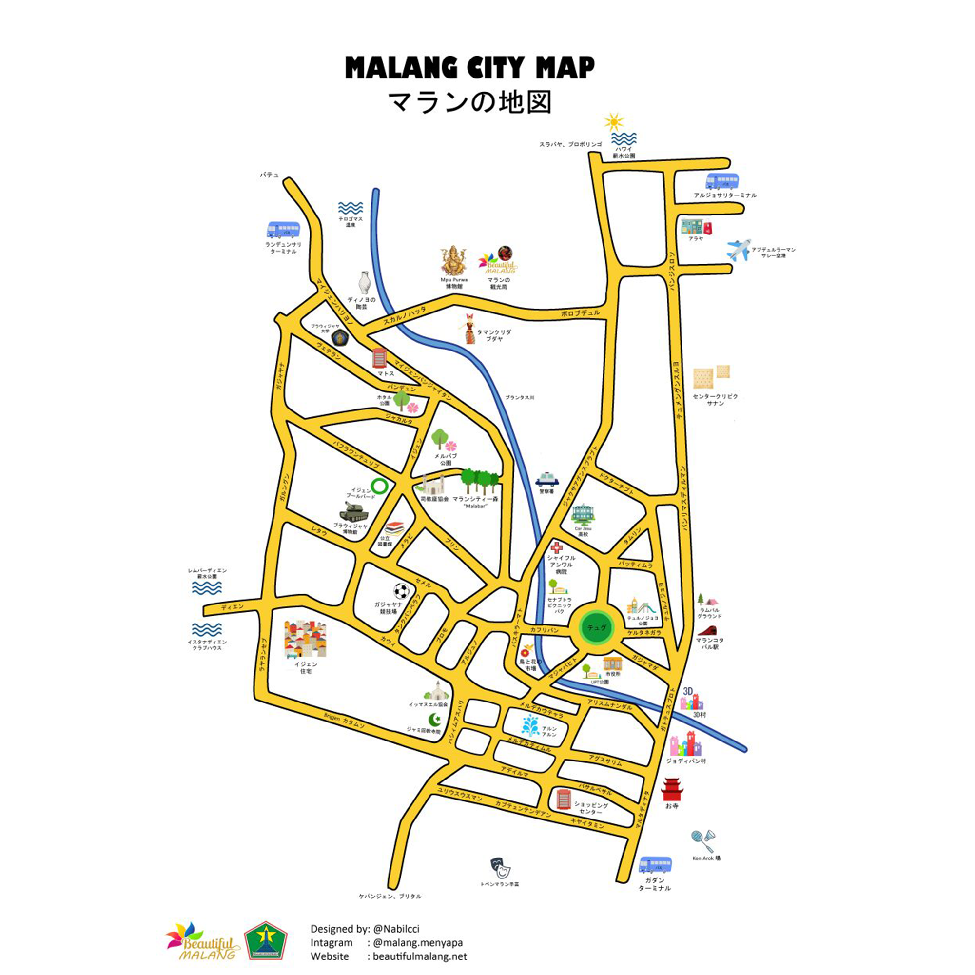 Map of Malang City in Japanese