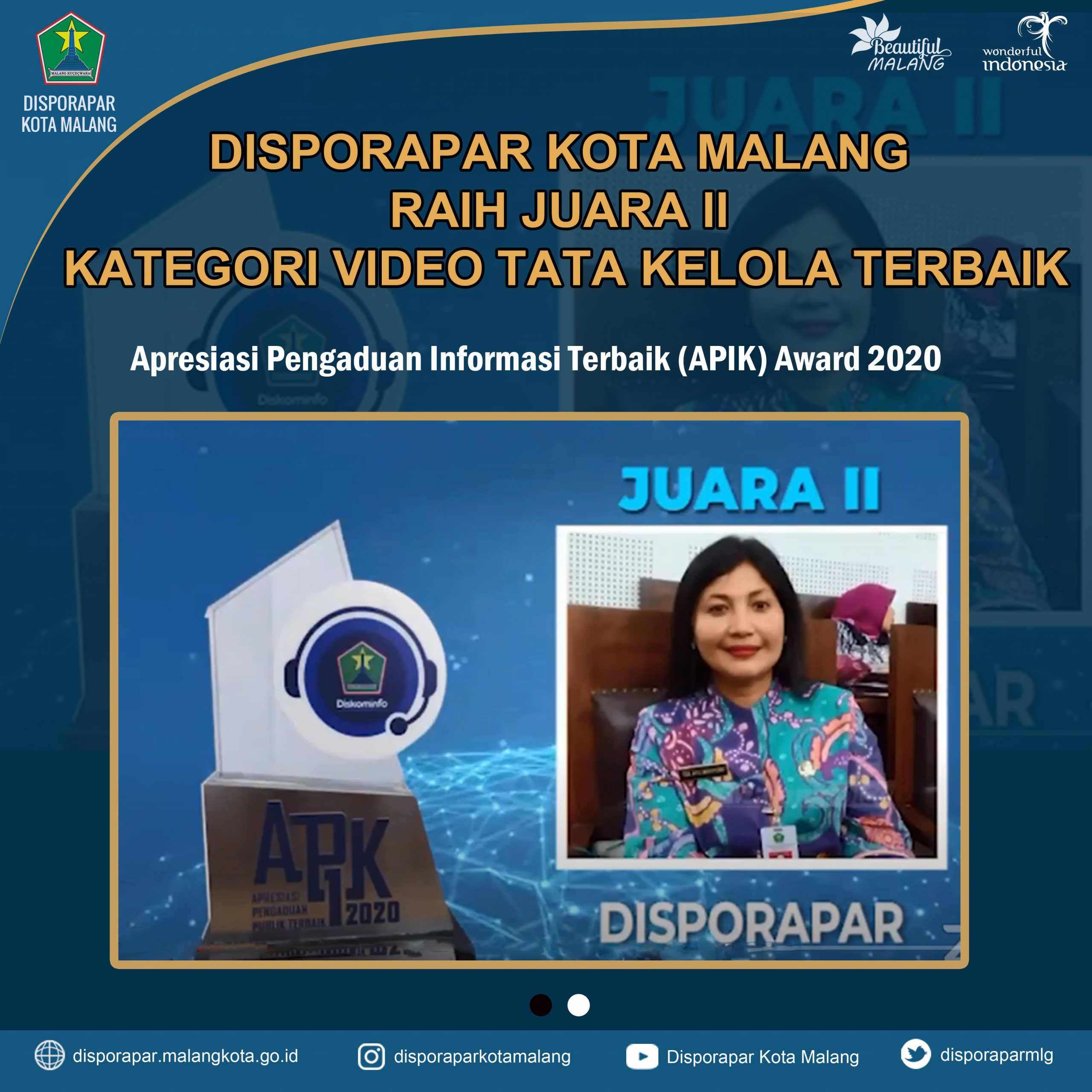 Disporapar Kota Malang Meraih Penghargaan di Ajang Awarding Day 2020