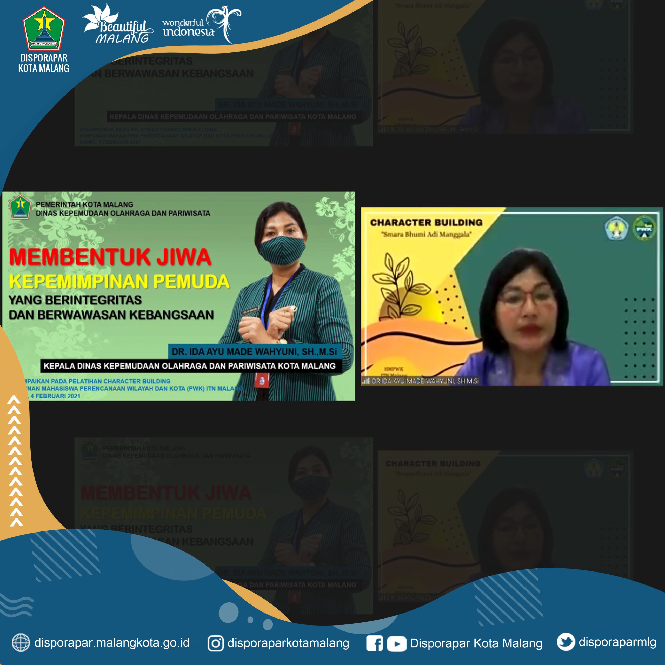 Kadisporapar Kota Malang menjadi Narasumber Pelatihan Character Building Himpunan Mahasiswa Perencanaan Wilayah dan Kota (PWK) ITN Malang